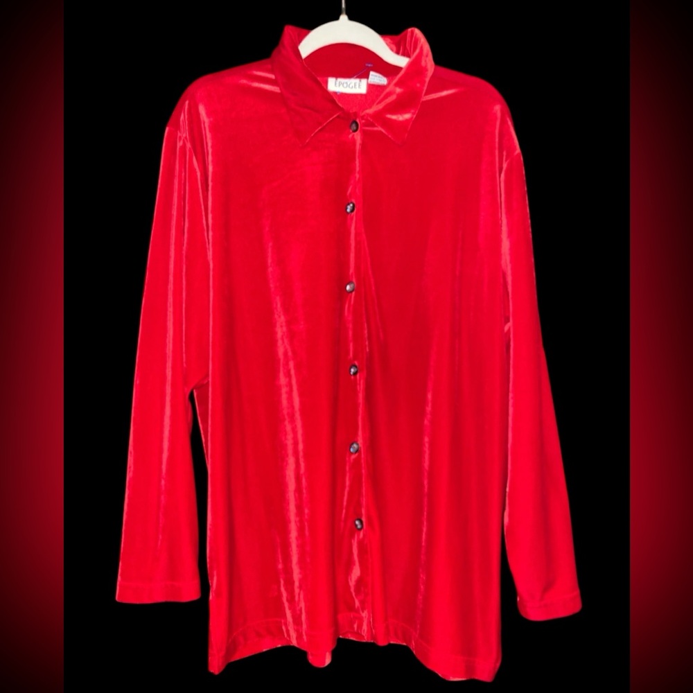 “EPOGEE” VTG 90’s cherry red velour button-down tunic